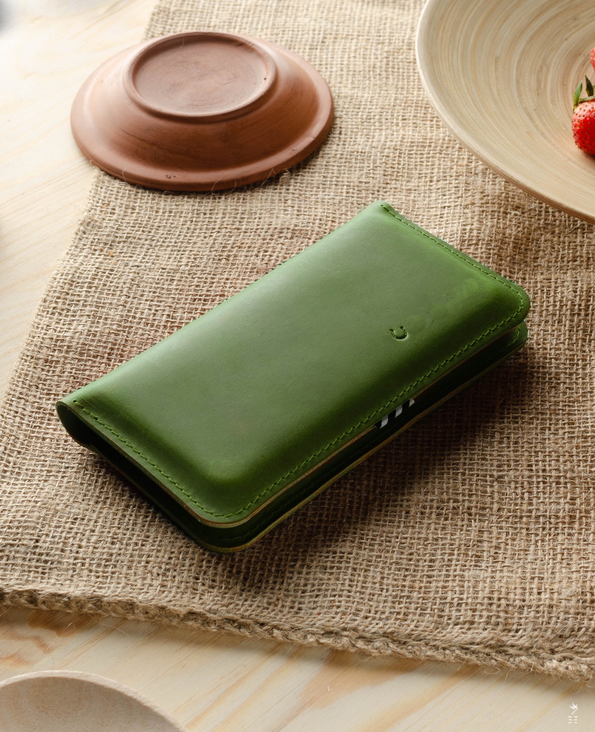 ÉTUI DOUBLE iPHONE/PORTEFEUILLE EN CUIR⏐ALPINE GREEN