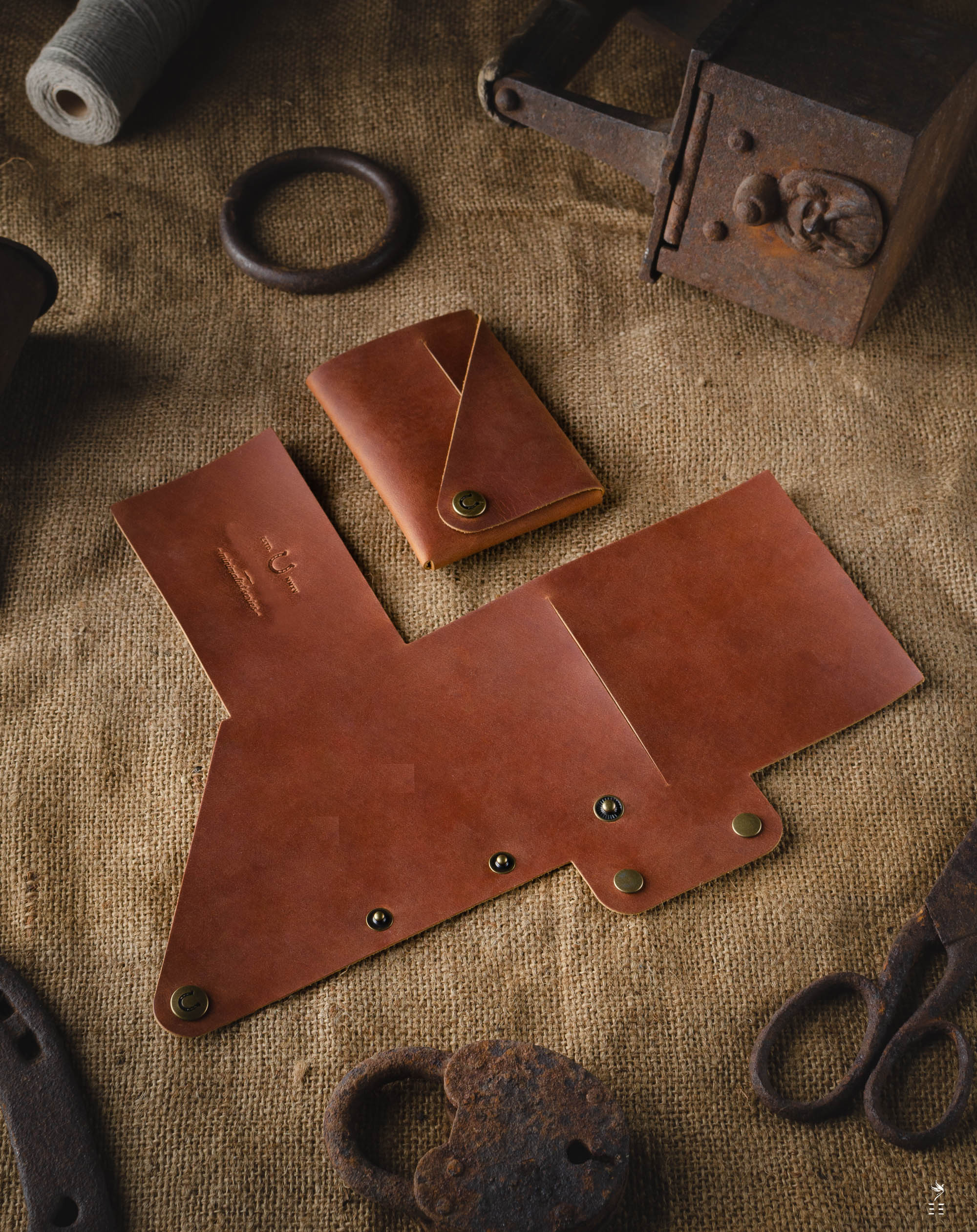 SET 3 PIÈCES EN CUIR ORIGAMI MARRON CLASSIQUE